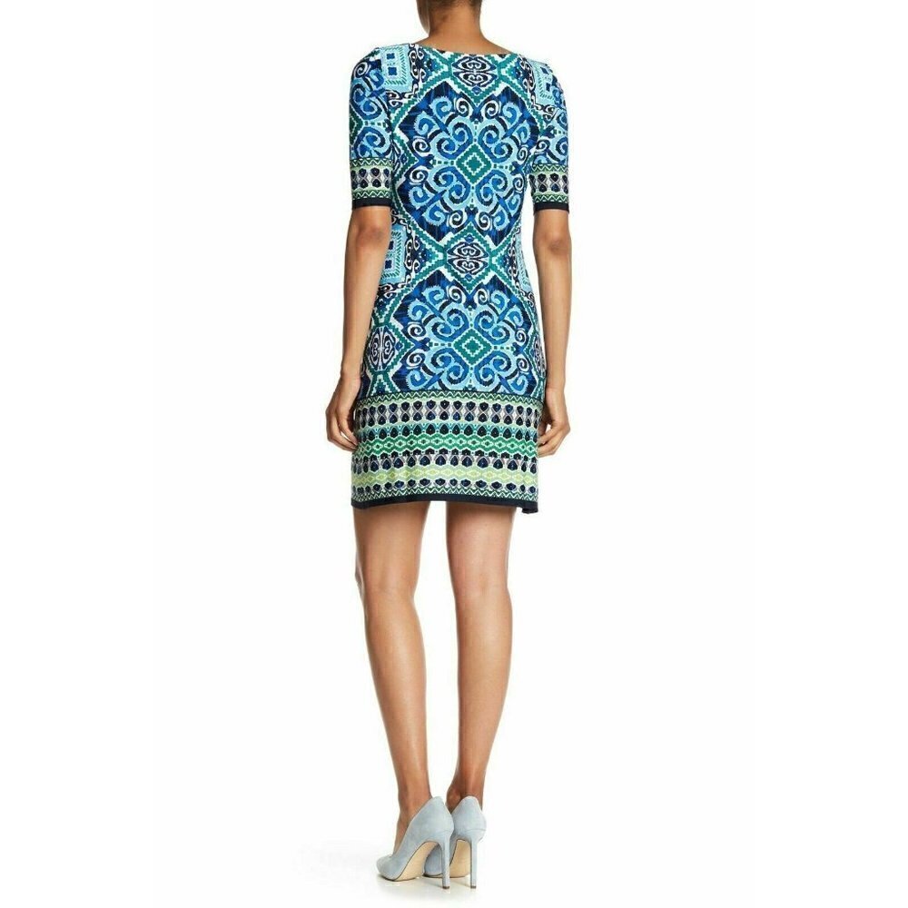 Eliza J Blue Abstract Print Shift Dress Size 0 Lined Knit Dress - Picture 2 of 12